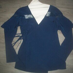 womens long sleeve blouse.Sheer lace insets.Wrap around.size medium